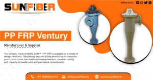 PP FRP Ventury is a type of flow measurement device used in fluid handling systems. It consists of a conical-shaped tube that narrows down to a smaller throat and then expands back to its original diameter at the outlet. The fluid is forced to accelerate as it passes through the constricted throat, creating a low-pressure zone that can be measured to determine the flow rate of the fluid.